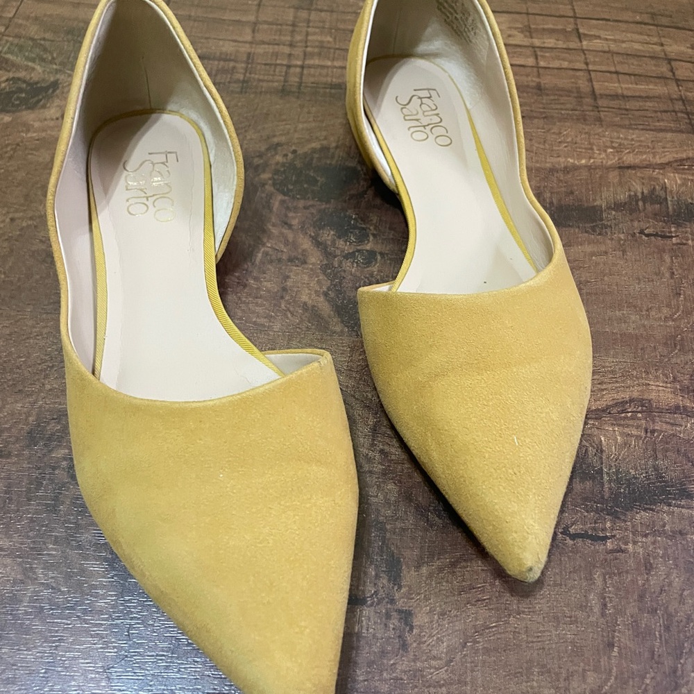 Franco Sarto Yellow Suede Flats with Pointed Toe and Side Cutout